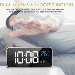 * Abcrital Reveil Numerique Led, Reveil Numerique Horloge De Bureau Miroir Reveil De Voyage Rechargeable Usb Avec 2 Alarmes/Snooze/Temperature><noscript><img width=