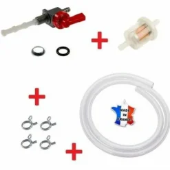 * Cyclingcolors Kit Essence Universel : Robinet M10 X 100 Rouge + Durite + Filtre + Collier> Accessoire Pour Tondeuse Et Autoportée