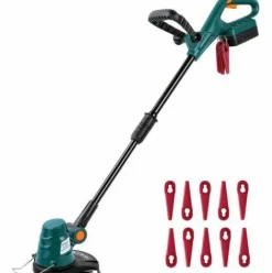 * Fixkit Coupe Bordure Sans Fil, Charge Rapide 1H, Batterie Li-V 20V, Cercle De Coupe De 230 Mm, Poignee Reglable,Debroussailleuse Angle De Reglage De 180 , 10 Lames En Plastique> Tondeuse À Batterie