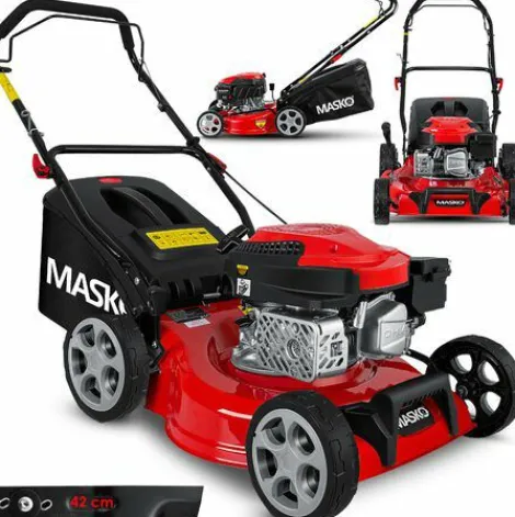 * Masko Tondeuse A Essence 5 En 1 Roue Motrice Fonction De Nettoyage Easyclean Fonction Mulching Ejection Laterale Largeur De Coupe Elevee Reglage De La Hauteur De Coupe Sur 8 Positions | Moteur 4 Temps | Bac De Ramassage, Rouge Noir, Schnittbreite 42Cm (D> Tondeuse Électrique Filaire