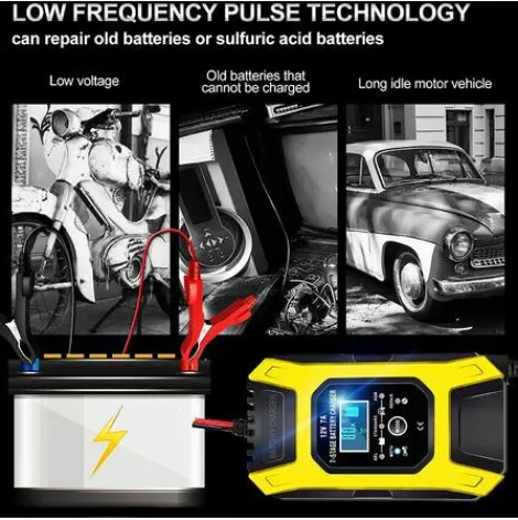 * Osqi Chargeur De Batterie Intelligent 7A/12V Chargeur De Moto Rapide Portable Avec Mode De Reparation De Protection D'Affichage Lcd Pour Voiture Moto Auto Jaune> Accessoire Pour Tondeuse Et Autoportée