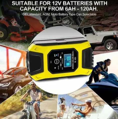 * Osqi Chargeur De Batterie Intelligent 7A/12V Chargeur De Moto Rapide Portable Avec Mode De Reparation De Protection D'Affichage Lcd Pour Voiture Moto Auto Jaune> Accessoire Pour Tondeuse Et Autoportée