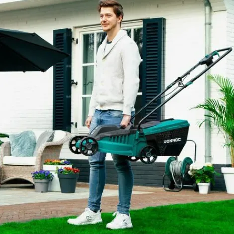 * Vonroc Tondeuse A Gazon 1300W Largeur De Coupe De 32Cm Bac De Ramassage 30L Avec Indicateur De Remplissage Hauteur De Coupe Reglable> Tondeuse Électrique Filaire